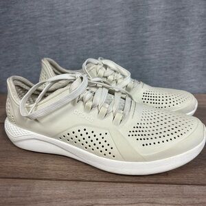 Crocs Women's LiteRide Pacer Sneakers Size 9 Water Resistant Lace Up Cream